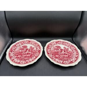 Set of 2 Vintage Spode Tower Pink Old Backstamp Dinner Plates 10.625"